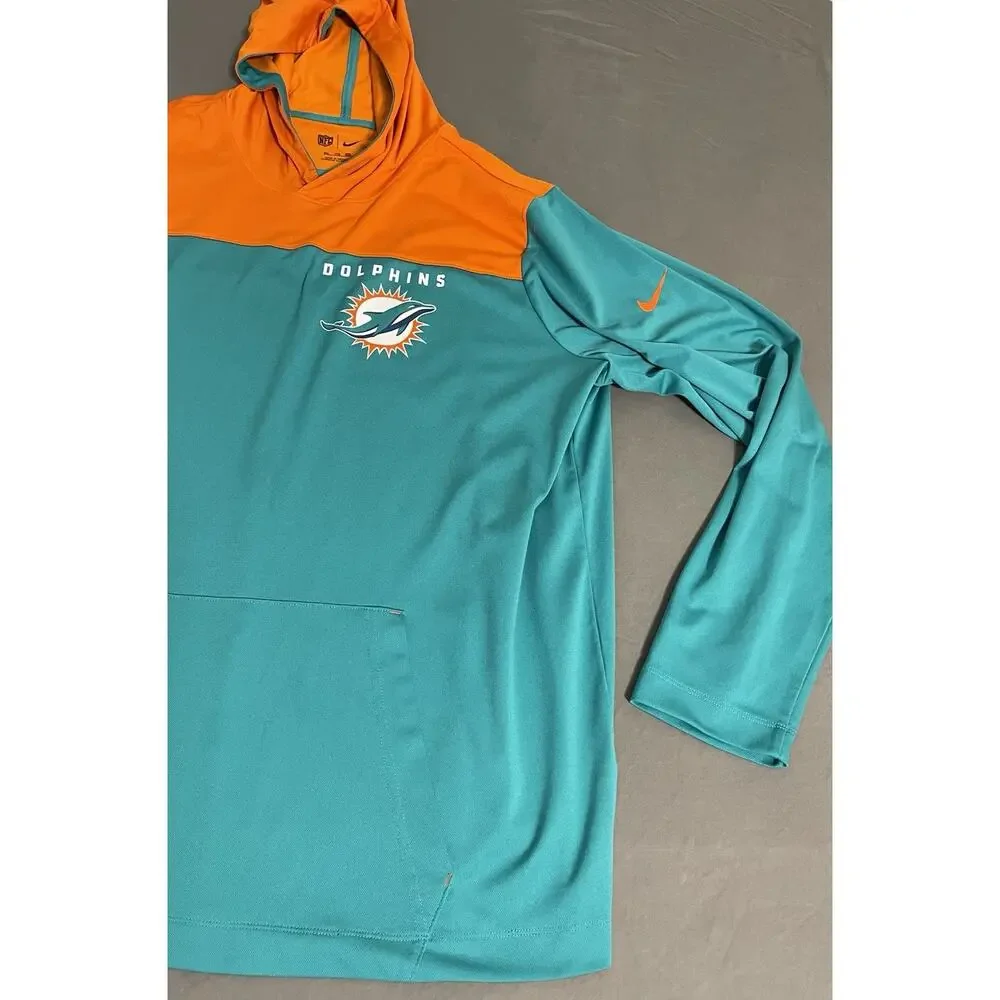 Nike NFL Miami Dolphins 2XL Teal Orange Pullover Hoodie Light Breathable